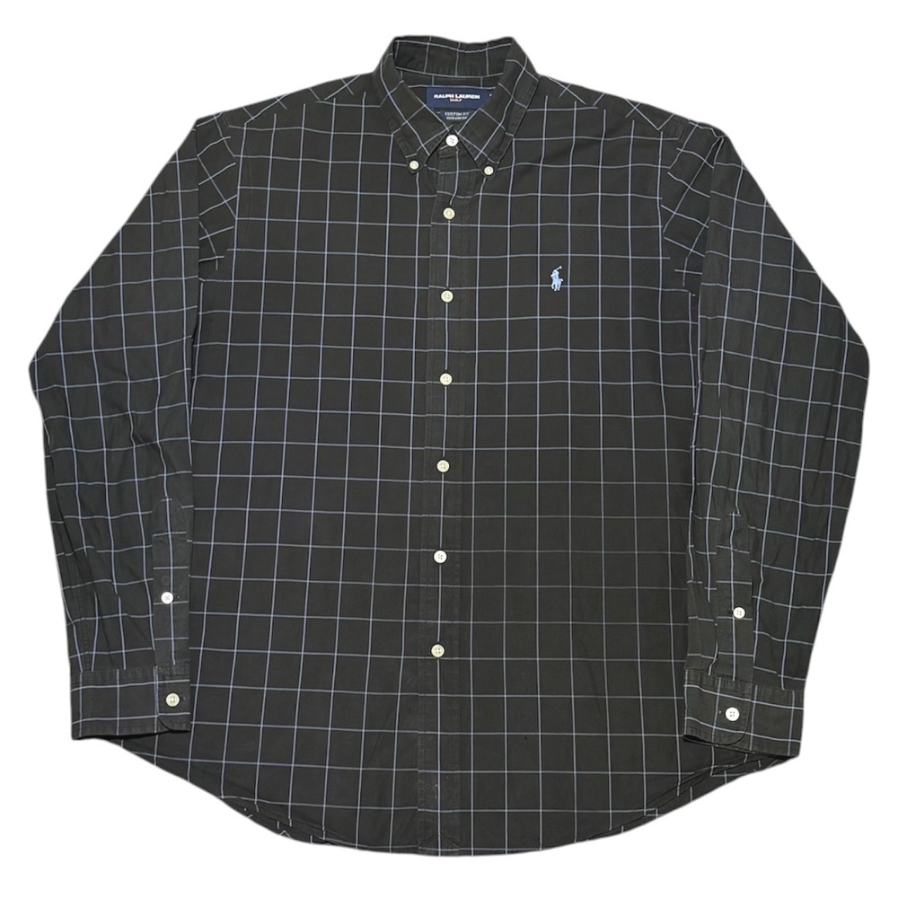Polo Ralph Lauren Golf Long Sleeve Button Down Windowpane Plaid Cotton Men L